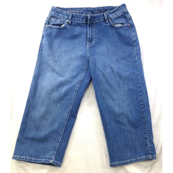 Avenue Denim Pants - Avenue Denim Womens Capri Jeans Size 14 Blue Butterfly Embroidered Stretch